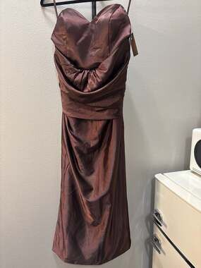 Missacc Chocolate Brown Strapless Satin Gown Cocktail  Dress SIZE small
